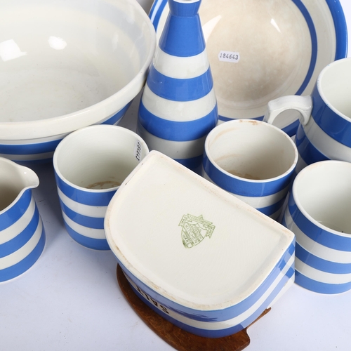 836 - T G Green Cornishware, including wall-hanging salt pot, and oil jar, with green shield back stamps