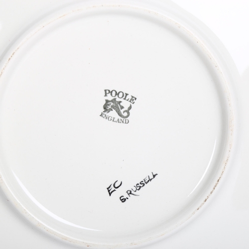 840 - A Poole Pottery charger, with stylised floral design, signed S Russell, 34cm