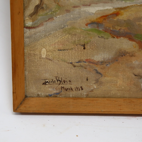 849 - A contemporary oil on board, beachside cove and seaside landscape scene, signed bottom left-hand cor... 