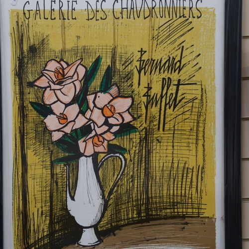 860 - Bernard Buffet, a framed poster print advertising artworks by Bernard Buffet at the Galerie Des Chau... 