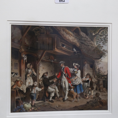 862 - A framed coloured print, depicting the celebration of a Naval Officer's return home, 49cm x 52cm, an... 