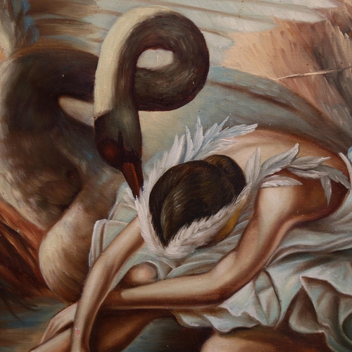 865 - An unsigned oil on canvas, the dying swan, framed, 56cm x 66cm