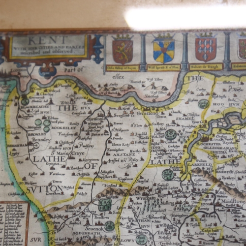 866 - A 19th century framed coloured print map of Kent, 53cm x 65cm