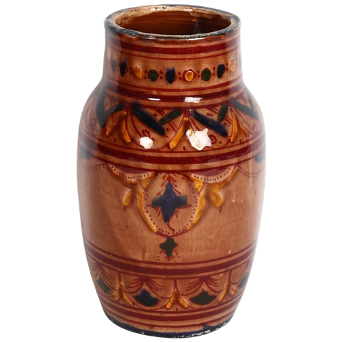 908 - A Moroccan Safi pottery vase with painted decoration, height 21cm