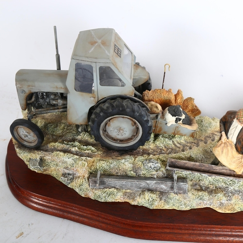 918 - Border Fine Arts limited edition sculpture of a man with Ferguson tractor and sheep, 