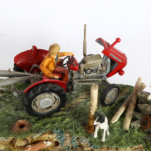 923 - Country Artists sculpture, depicting a tractor driver with Collie and sheep, 