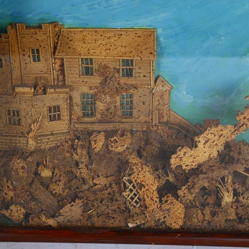 928 - 2 similar Antique cork dioramas, depicting buildings and trees, in glazed wall-mounted cases, 29cm x... 