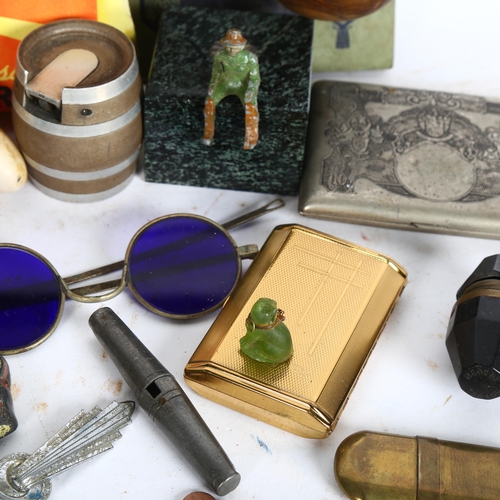 933 - A group of interesting items, including various lighters, such brands as Ronson, etc, various compac... 