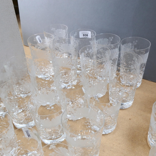 938 - A suite of Royal Brierley English crystal-cut glass tumblers, largest height 13cm (32)