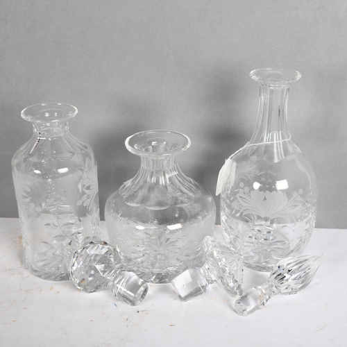 945 - A group of 3 Royal Brierley cut-crystal glass decanters, including a fuchsia style decanter, H32.5cm... 