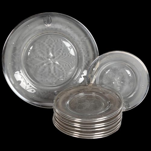 962 - A group of 1950s etched glass and silver overlay decoration side plates and serving dishes, to inclu... 