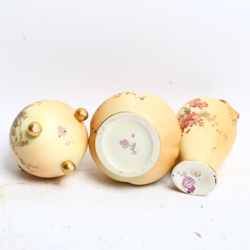 1073 - A group of Royal Worcester Blush Ivory pots, with floral spray and gilded decoration, tallest 12cm, ... 