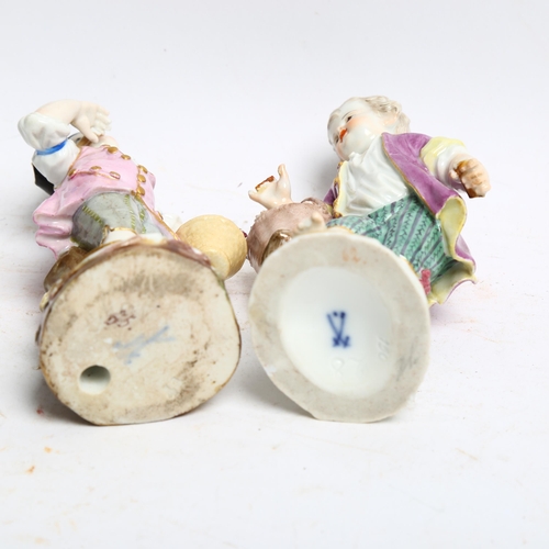 1089 - A Meissen figure, boy with floral basket resting on tree stump, H13cm, and a second figure with blue... 