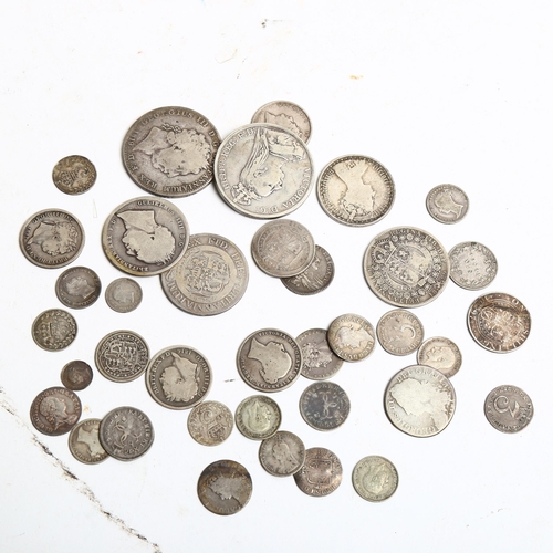 1119 - A small collection of 19th century and early 20th century silver coins, including an 1890 crown, Geo... 