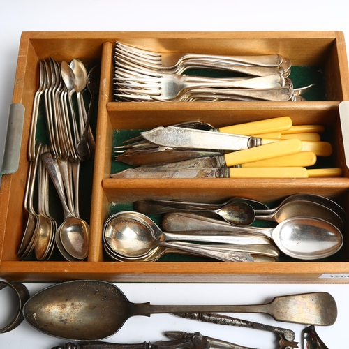 1206 - A tray of various silver plated cutlery, and stuffing spoon