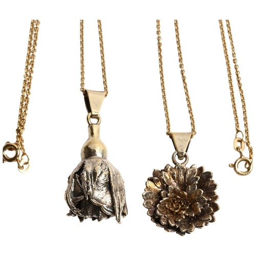 1250 - ORLA EGGERT - 2 Flora Danica silver-gilt pendants and chains