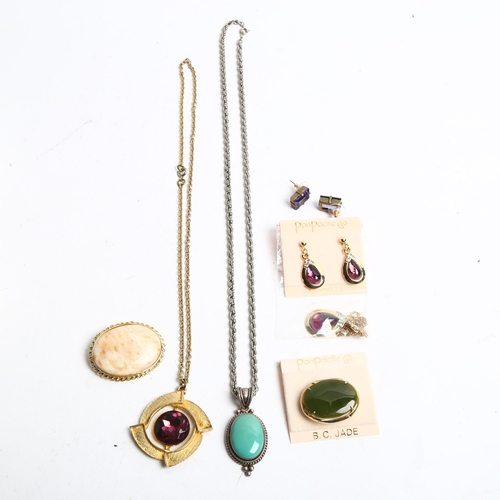 1288 - A group of various costume jewellery, to include a suite of amethyst jewellery, including a pair of ... 