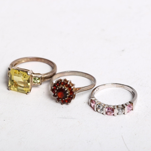 1304 - 3 various stone set silver dress rings