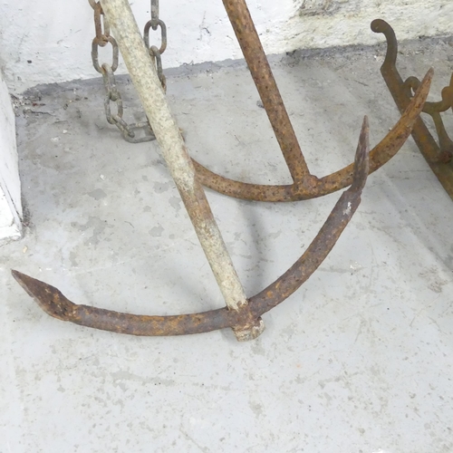 2660 - Two galvanised metal fisherman's anchors. Largest 43x90cm.