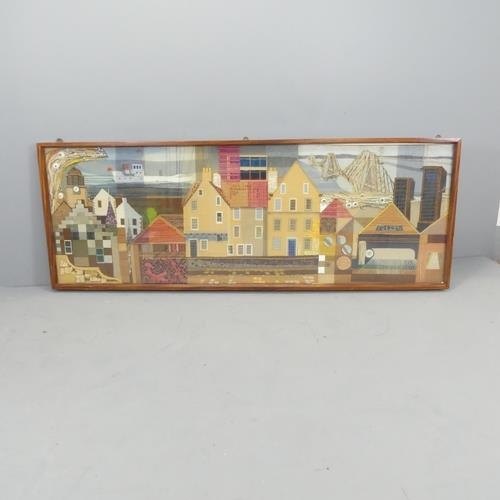 2686 - A mixed media on panel street scene in mahogany frame, unsigned. 194x70x5cm.