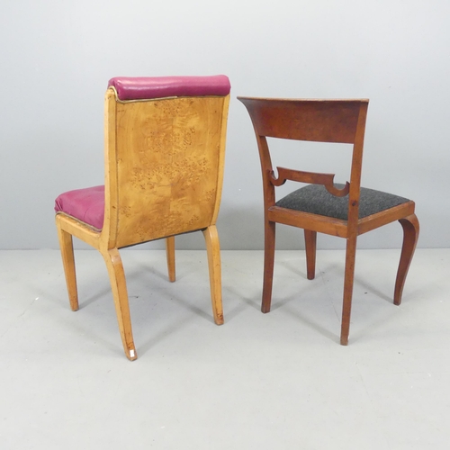 2690 - A Hille 1930s Art Deco side chair in satin birch with burr wood veneer back and later leather uphols... 