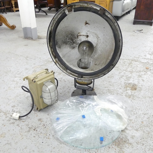 2697 - Two vintage industrial light fittings. Smaller labelled Luminox, larger is enamelled. Largest 47x70c... 