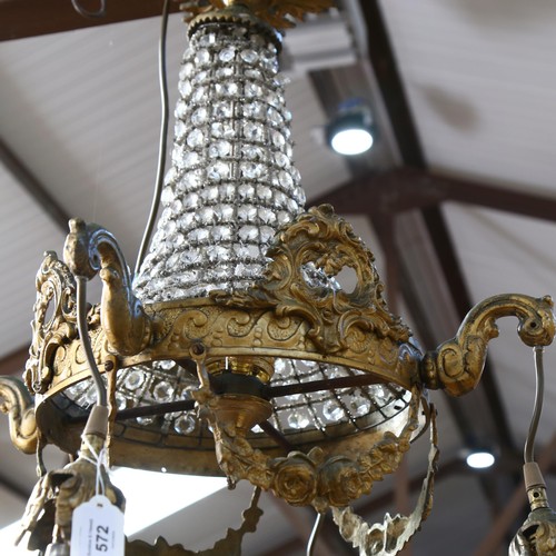 572 - An impressive Empire style gilt-metal 4-arm chandelier, drop 73cm