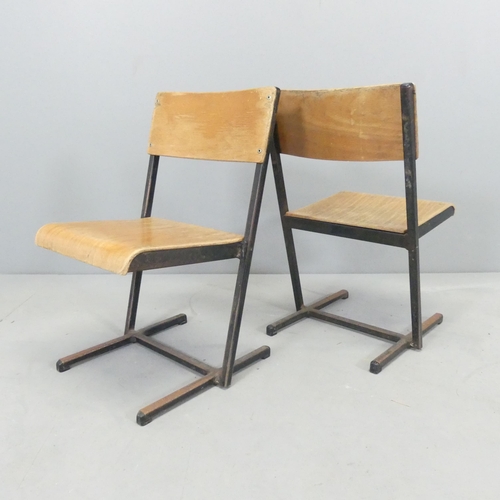 2636 - A mid-century set of five stacking child's school chairs, with ply seats and backs on metal frame. O... 