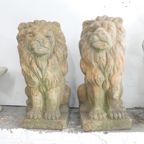 2647 - A pair of terracotta lion statues. 34x80x38cm.