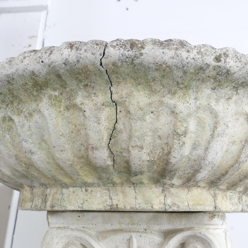 2648 - A weathered concrete two-section pedestal, with mosaic top. 42x80cm. A/F.