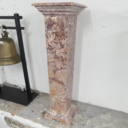 2651 - An Art Deco style three-section red marble pedestal. 30x96cm.