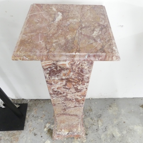 2651 - An Art Deco style three-section red marble pedestal. 30x96cm.