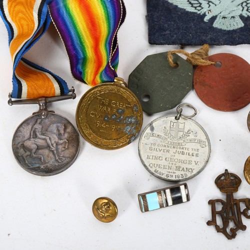 514 - Two WW1 medals, named to M-320497 Pte.A.A.Bray A.S.C., various buttons and badges etc