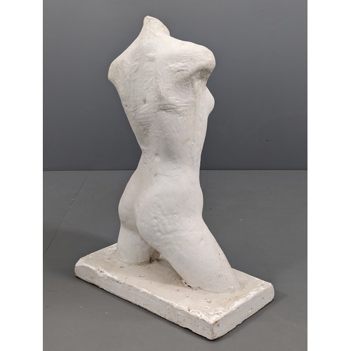 31 - A painted plaster female torso sculpture, on plinth base, H86cm