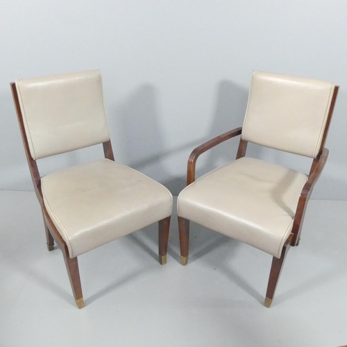 2096 - An Art Deco style leather upholstered armchair with brass feet and matching side chair.