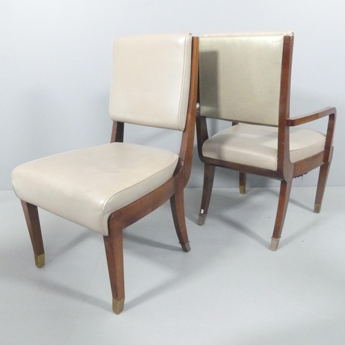 2096 - An Art Deco style leather upholstered armchair with brass feet and matching side chair.