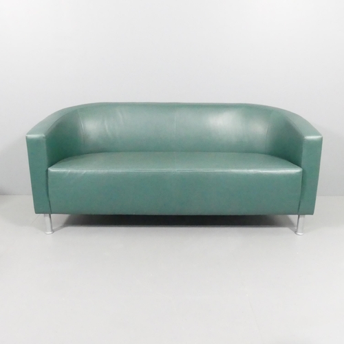 2103 - A contemporary faux-leather upholstered two-seater sofa with metal legs. Overall 164x71x73cm, seat 1... 