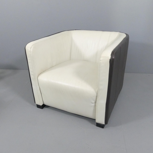 2113 - A contemporary leather upholstered tub chair, with label for Ilva furniture ltd. Overall 83x70x86cm,... 