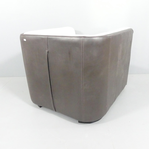 2113 - A contemporary leather upholstered tub chair, with label for Ilva furniture ltd. Overall 83x70x86cm,... 