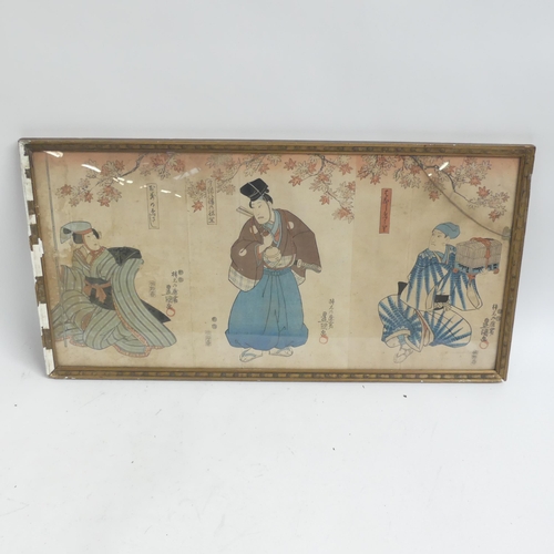 312 - A group of various Oriental prints, including a framed print of a seated lady, 67cm x 55cm (3)