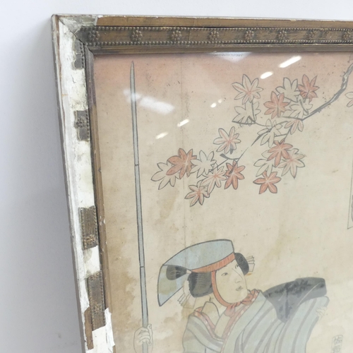 312 - A group of various Oriental prints, including a framed print of a seated lady, 67cm x 55cm (3)