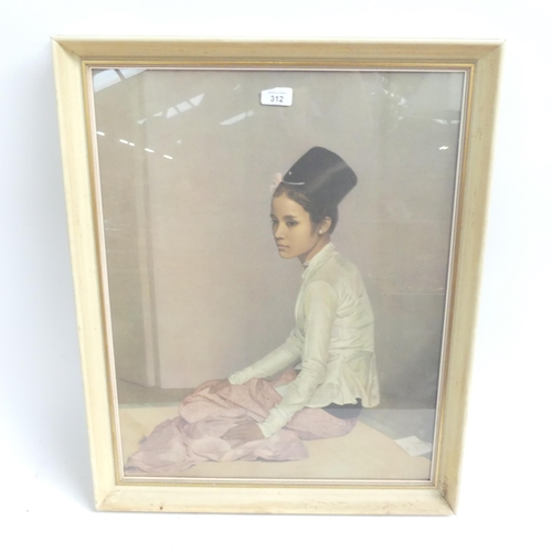 312 - A group of various Oriental prints, including a framed print of a seated lady, 67cm x 55cm (3)