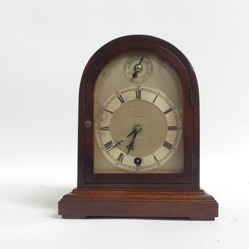 77 - 2 x 1920s oak dome-top mantel clocks, 8-day movements, tallest 24cm, retailed by Barfoot Brothers Ho... 
