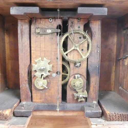 1043 - A 19th century mahogany and brass inlaid octagonal drop-dial wall clock, painted wooden dial, 8-day ... 