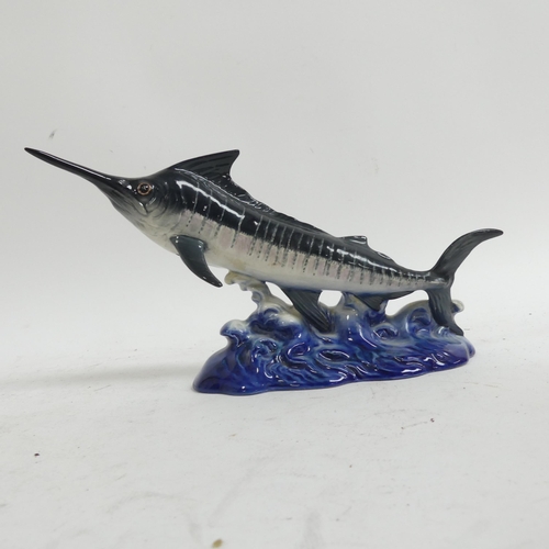 948 - A Beswick ceramic sculpture of a marlin, model 1243, L27cm, and a Goebel, West German ceramic sculpt... 