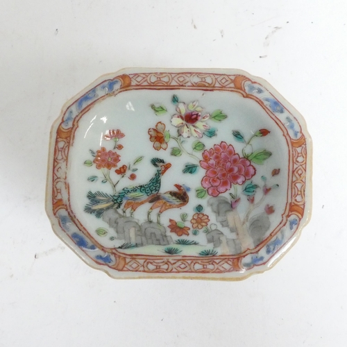 489 - A pair of Antique Chinese salts, famille rose enamel decoration, flowers and birds, and gilded decor... 