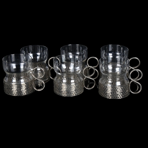 205 - Timo Sarpaneva for Iittala, a set of 6 Tsaikka glasses with nickel plated insert frames, height 8cm