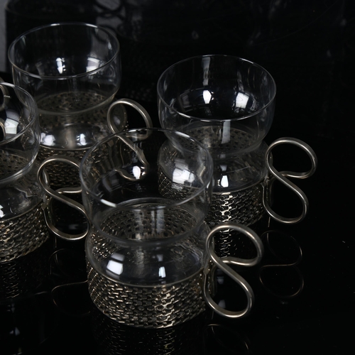 205 - Timo Sarpaneva for Iittala, a set of 6 Tsaikka glasses with nickel plated insert frames, height 8cm