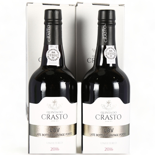 2254 - Late Bottled Vintage Port Unfiltered 2016,  Quinta do Crasto. 2 x boxed bottles.