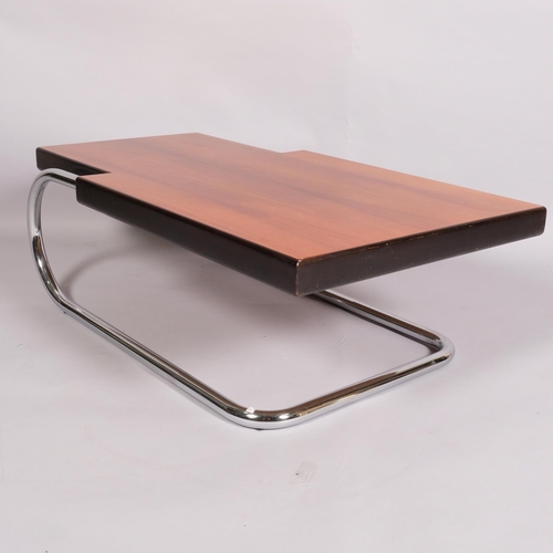 101 - A mid-century Italian teak and tubular steel cantilever coffee table, attributed to Mario Bellini, h... 